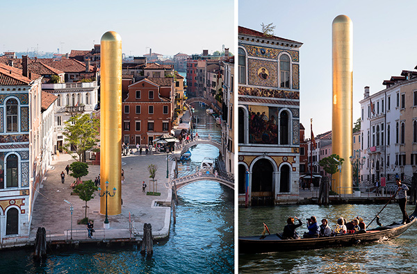 В Венеции установили 20-метровую золотую скульптуру