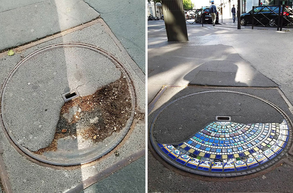 Уличный художник украшает ямы на тротуарах мозаикой (1)