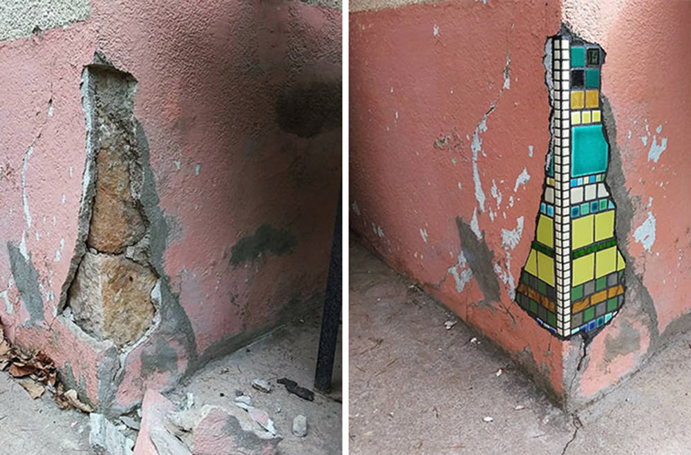 Уличный художник украшает ямы на тротуарах мозаикой (3)